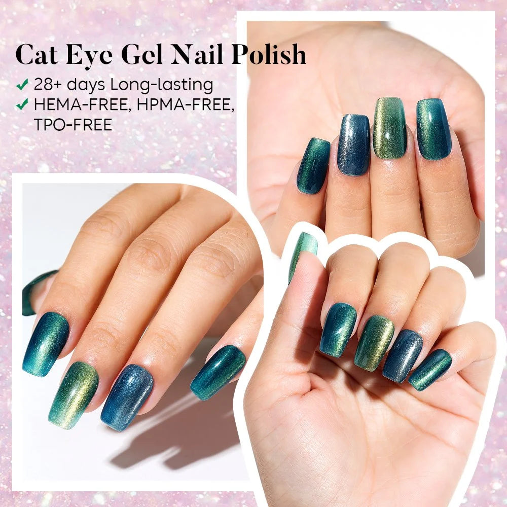 green blue cat eye gel nails