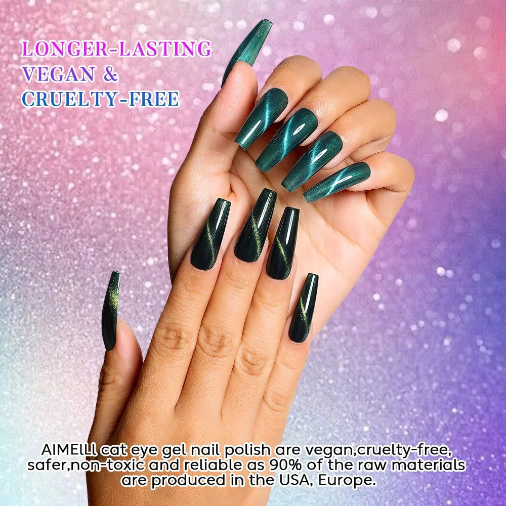 long lasting green cat eye gel nails
