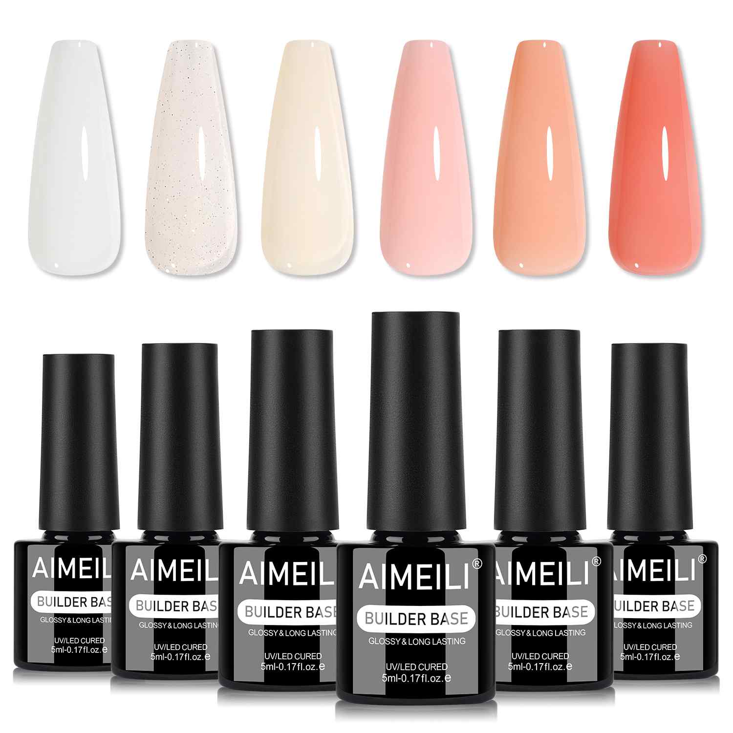 AIMEILI Builder Nail Gel Set – 6 Clear Nude Builder Gels (5ML) | Kit 80