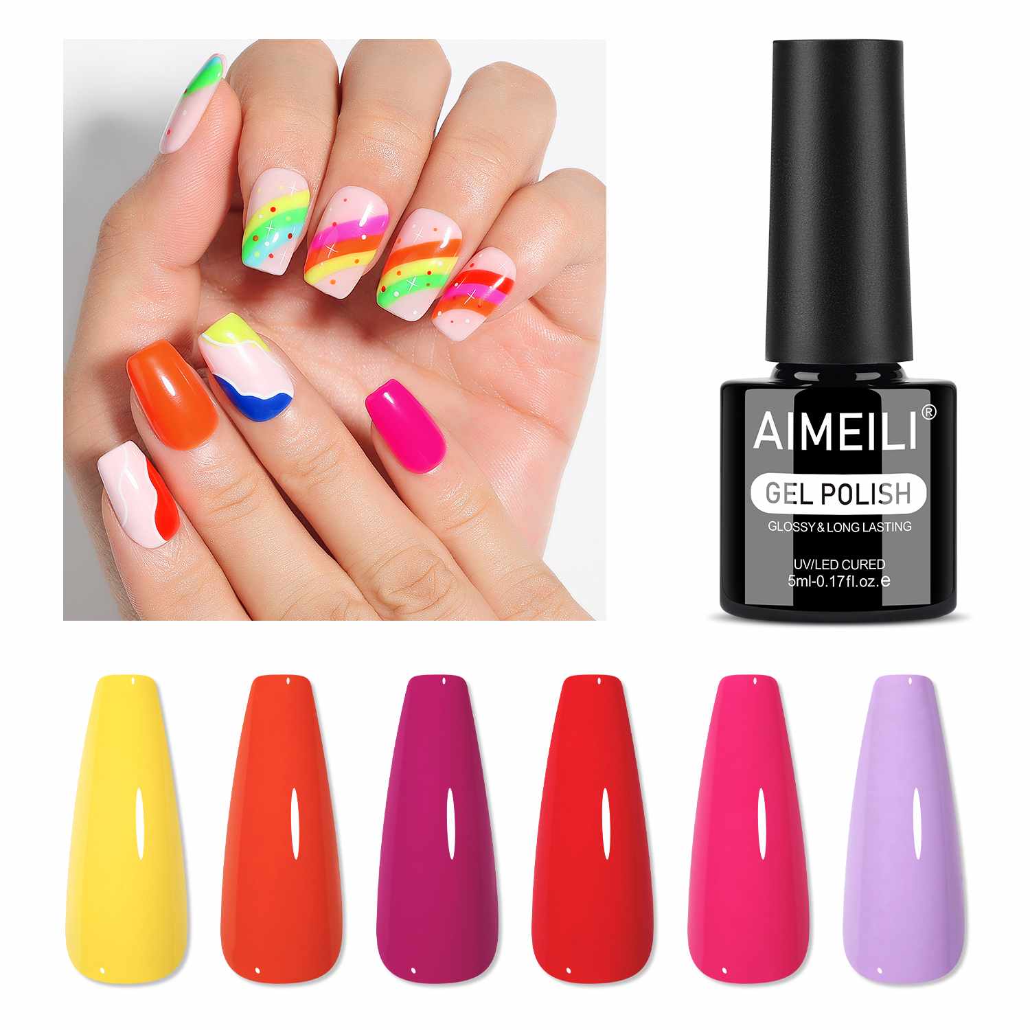 AIMEILI Neon Gel Nail Polish Set 6pcs – HEMA Free Vegan | SET6-92_5ML