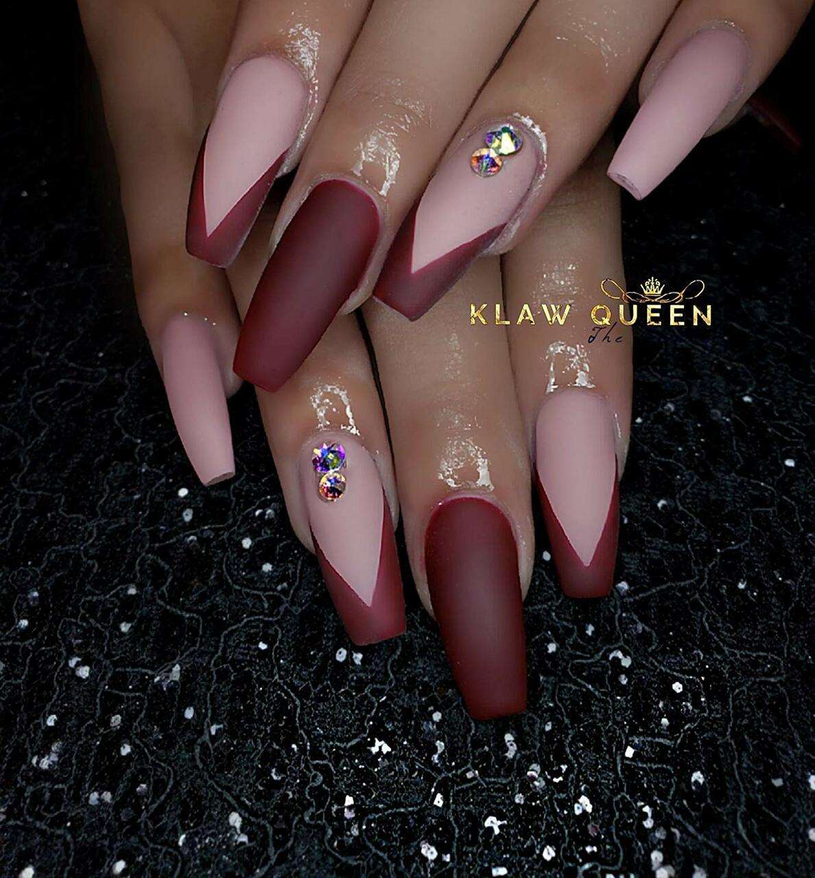 dark red matte nails