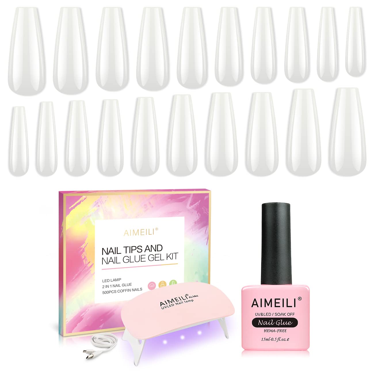 Aimeili Hema-Free Gel Polish Best at Home Fake Nail Kit with UV