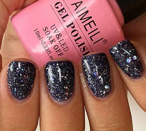 black and purple sparkle nails