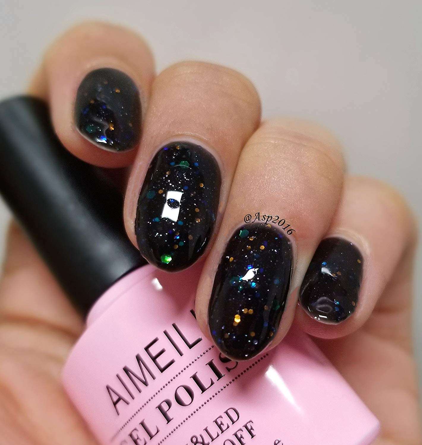 black with silver glitter nails