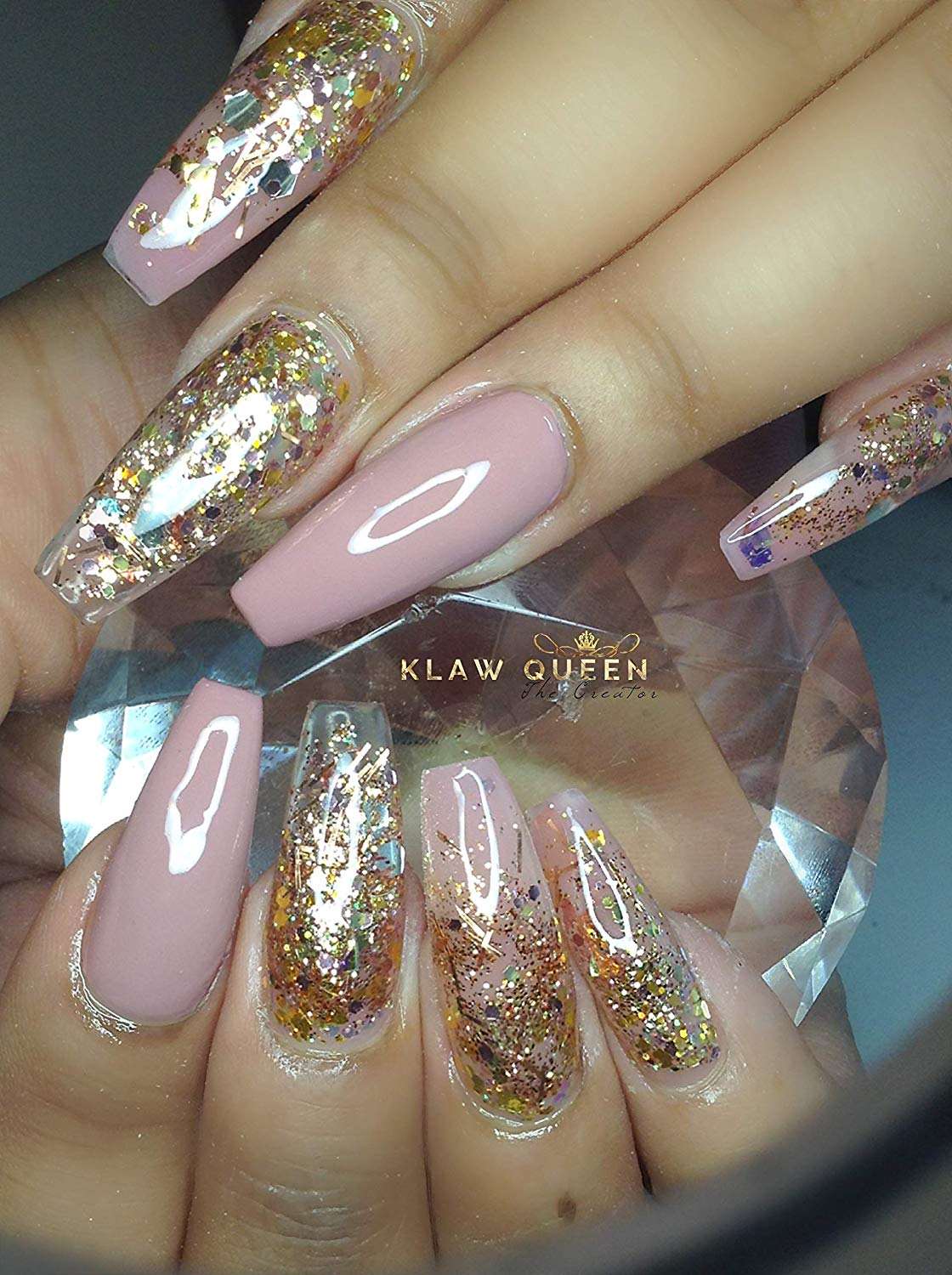 natural pink nails with design