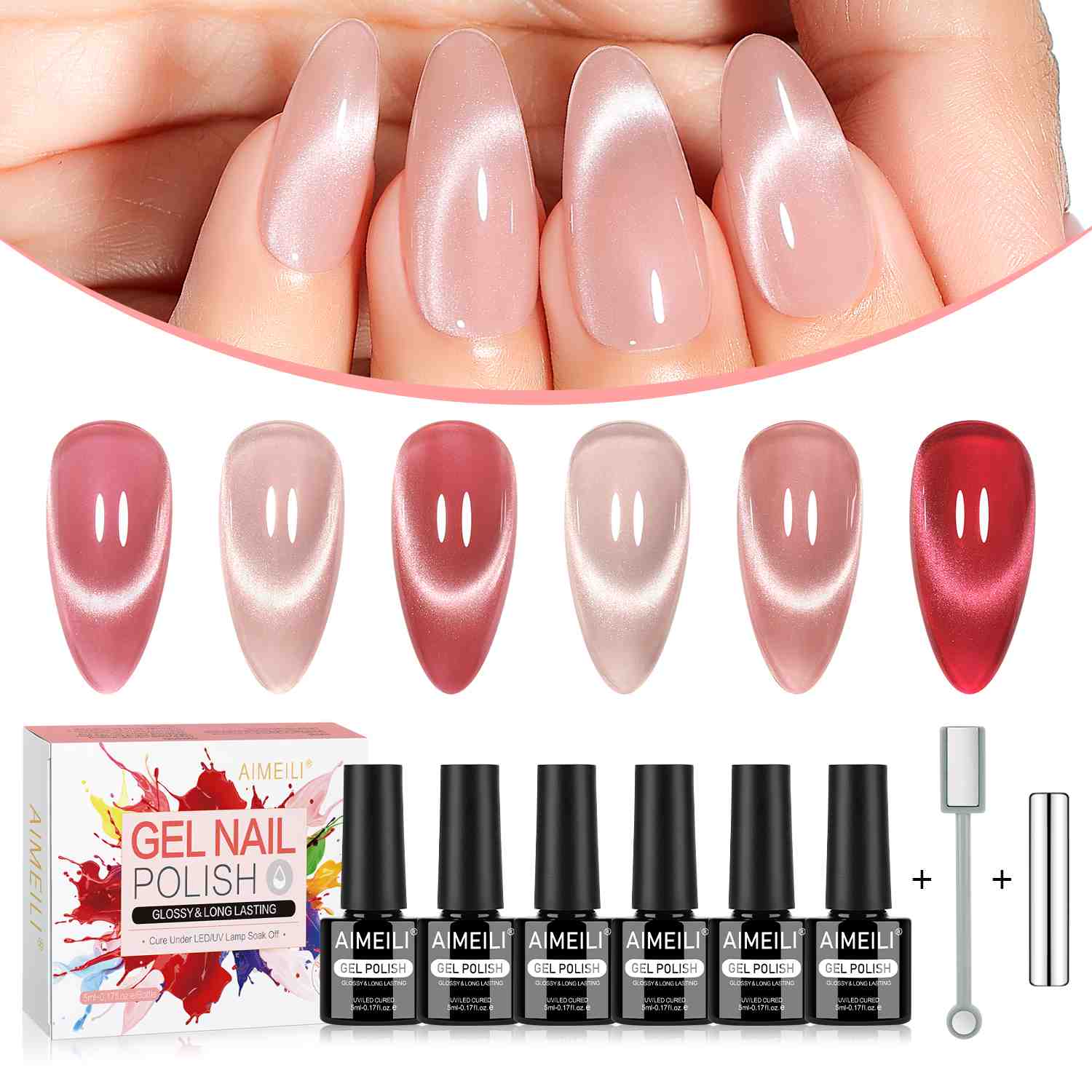 AIMEILI Cat Eye Gel Polish Set – 6 Pink Colors 116