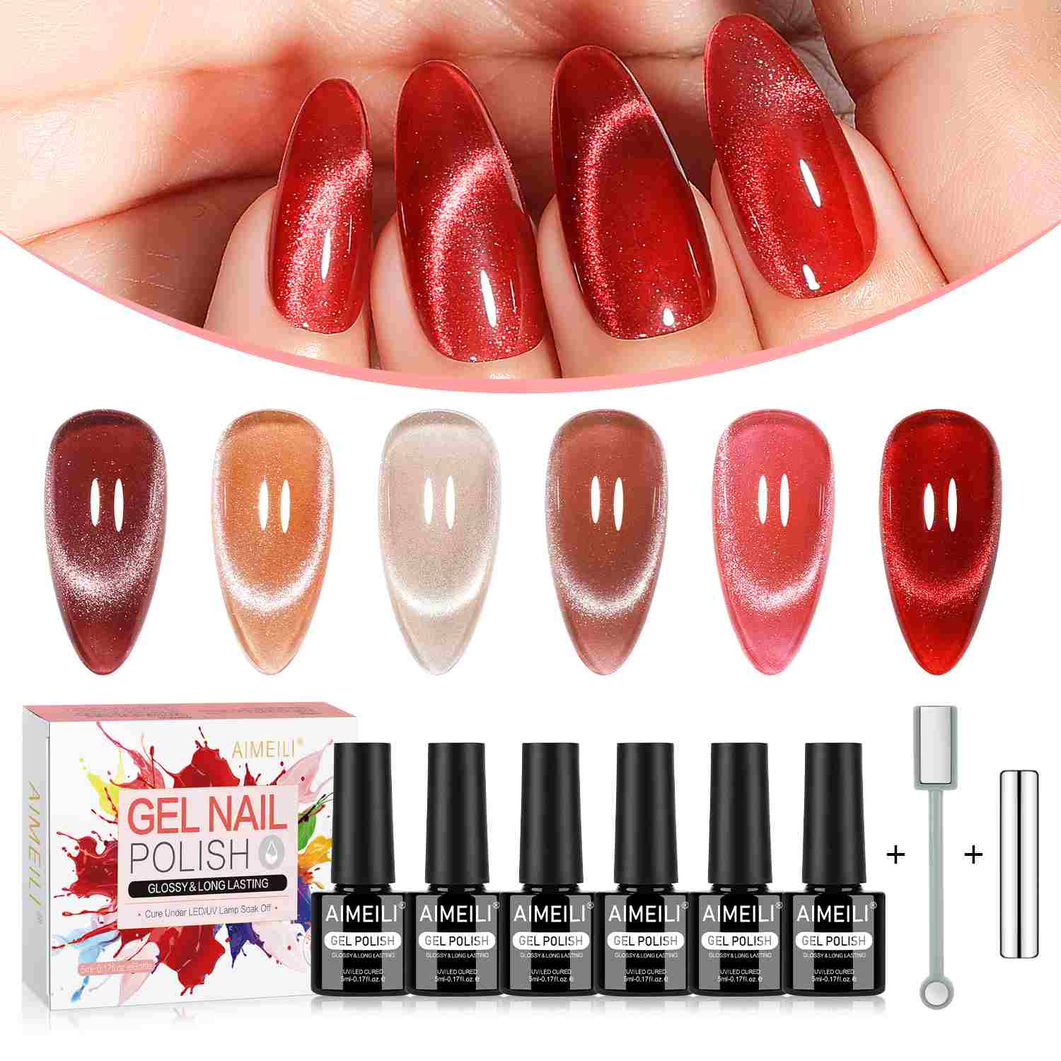 AIMEILI Cat Eye Gel Polish Set – 6 Colors 120
