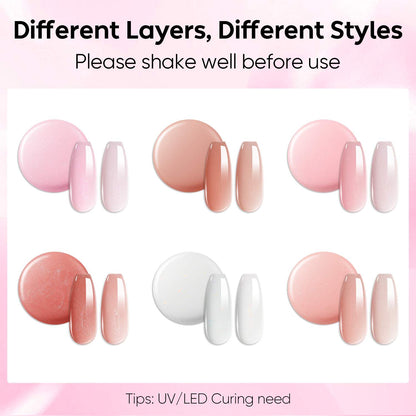 AIMEILI Glitter Rubber Base Gel – 6 Pink &amp; Peach Shades, 5ml Each