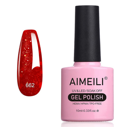 glitter red gel nail polish