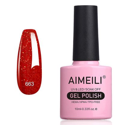 Dark red glitter gel nail polish