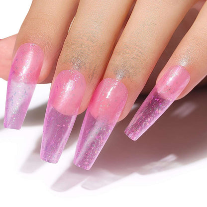 Pink glitter and nude nails