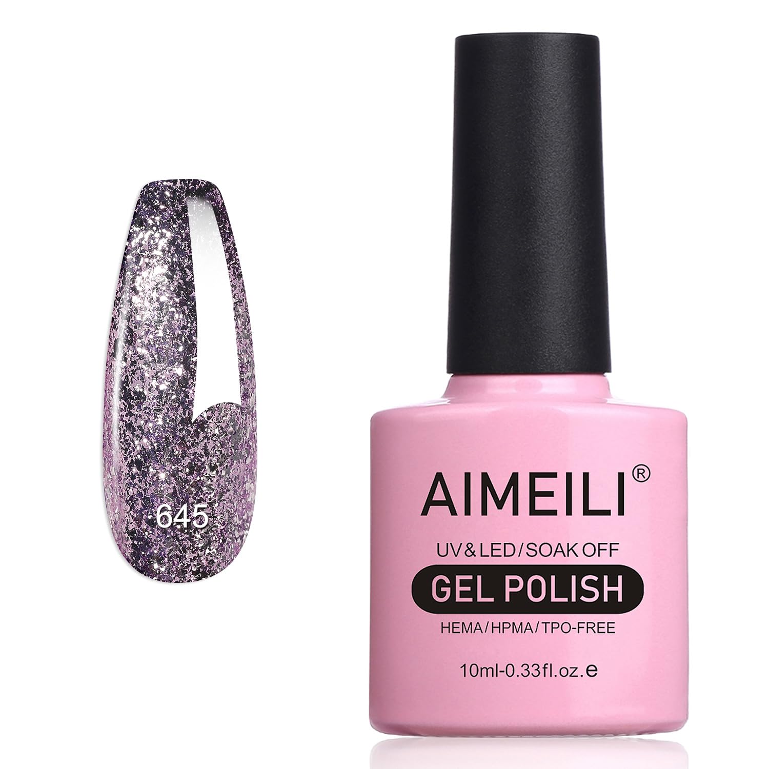 Purple glitter gel polish