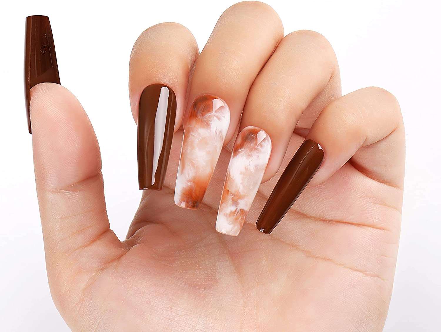10 Nails Brown Marble Long Short Medium Small Matte Glossy Coffin Squoval  Oval Stiletto Almond Ballerina - Etsy Israel