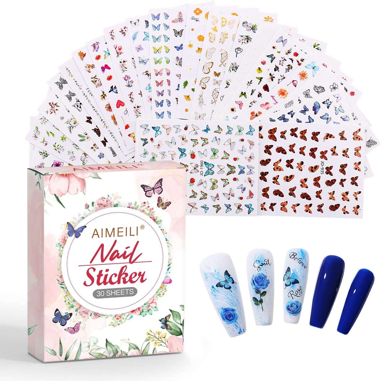 Pegatinas para uñas Mariposas y flores Stickers decoraciones de