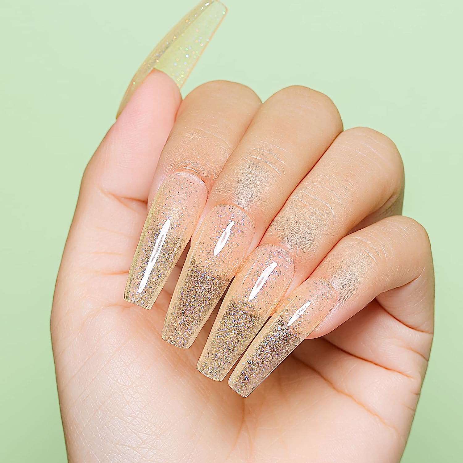 nude nails with gold glitter