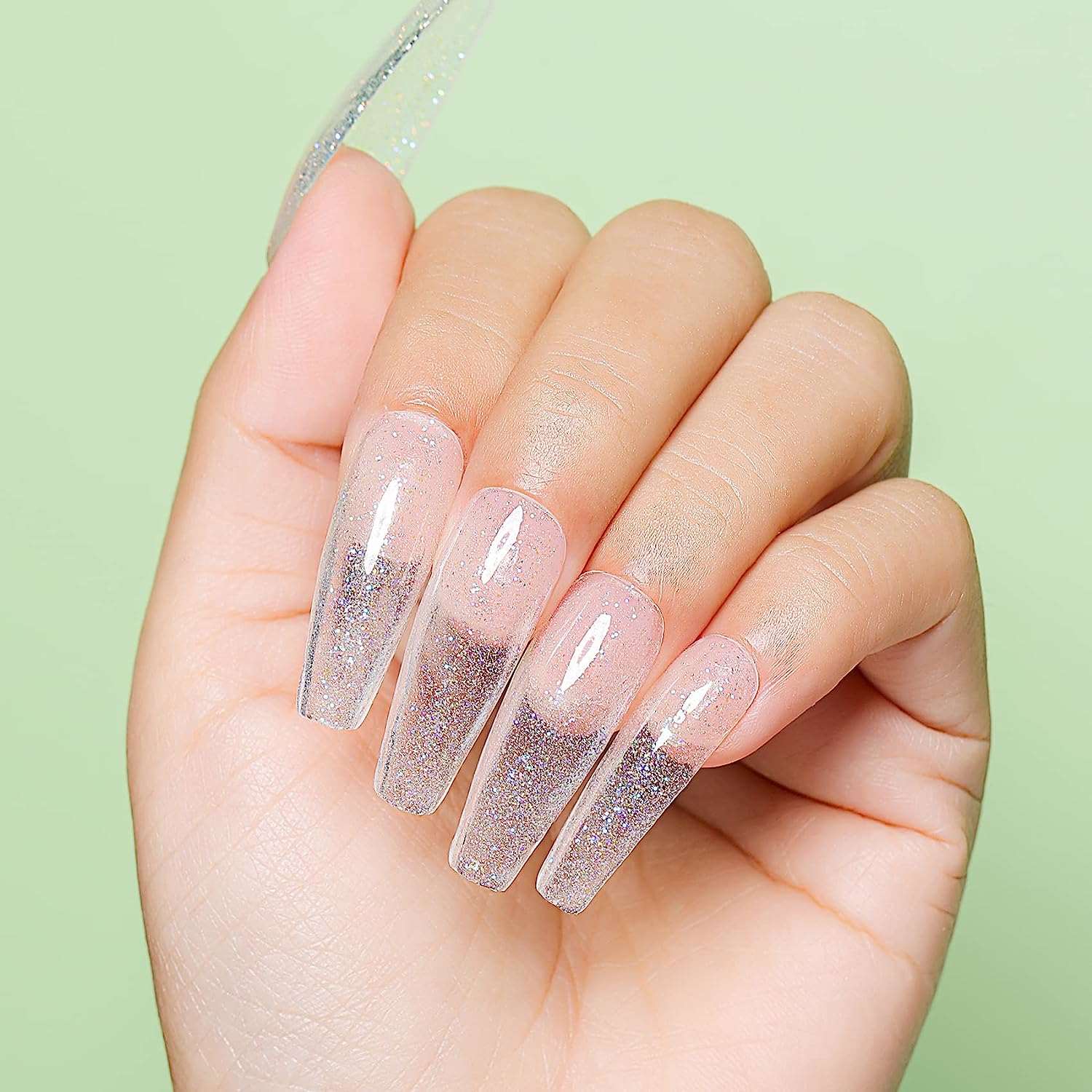 glitter nude acrylic nails