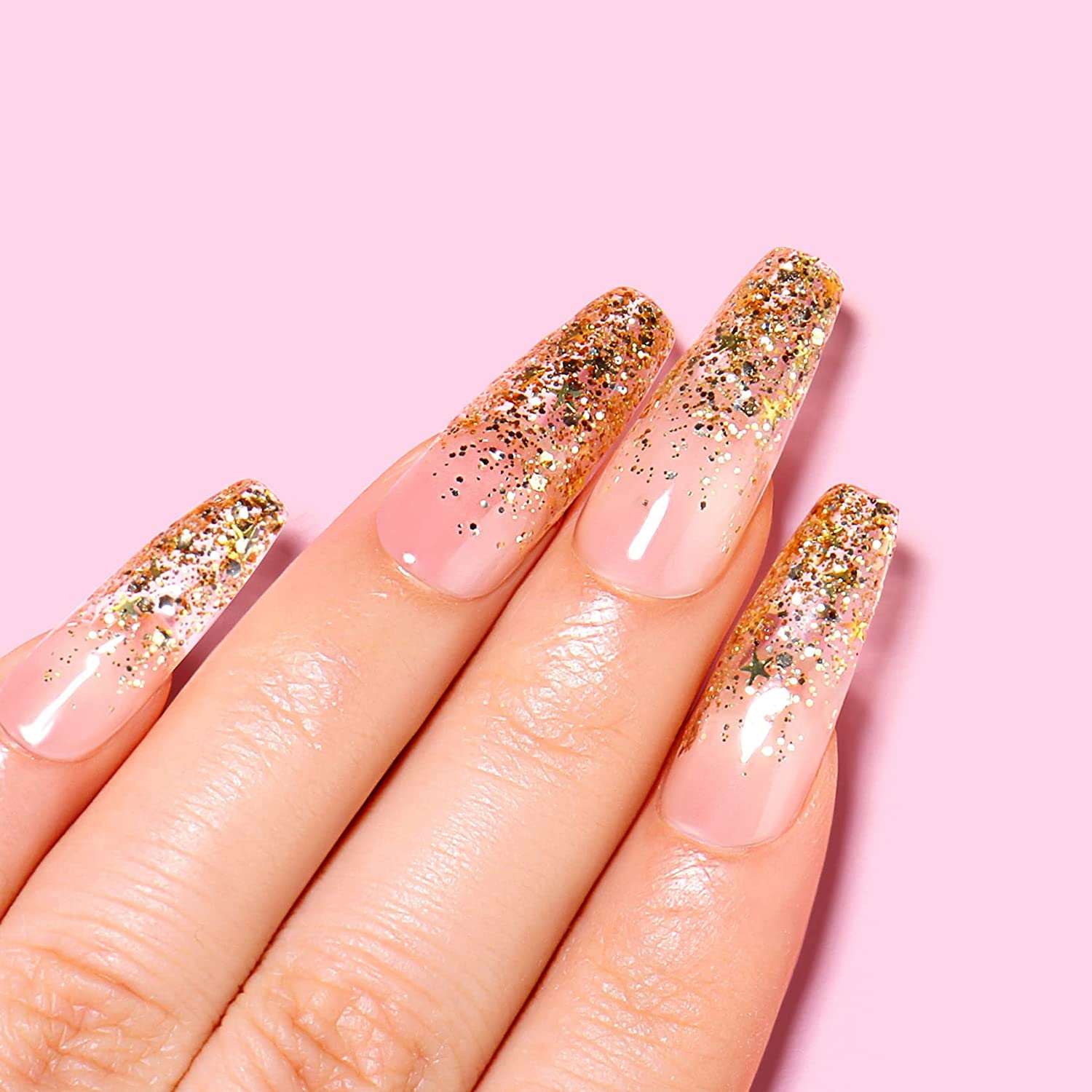 Rose gold glitter Ombre almond nails | Rose gold nails glitter, Nude nails  with glitter, Ombre nails glitter