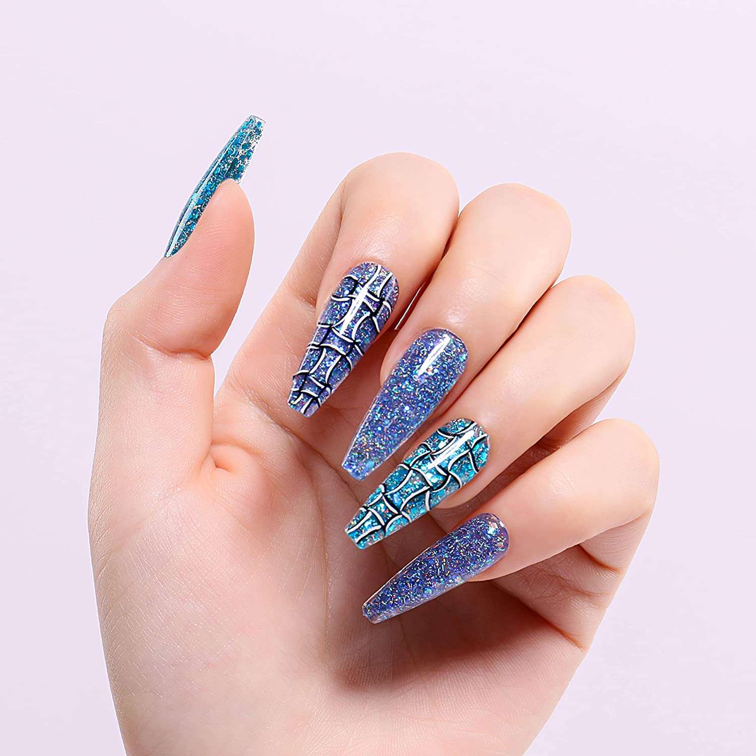 Glitter Pale-Blue Nails | Pics Nails