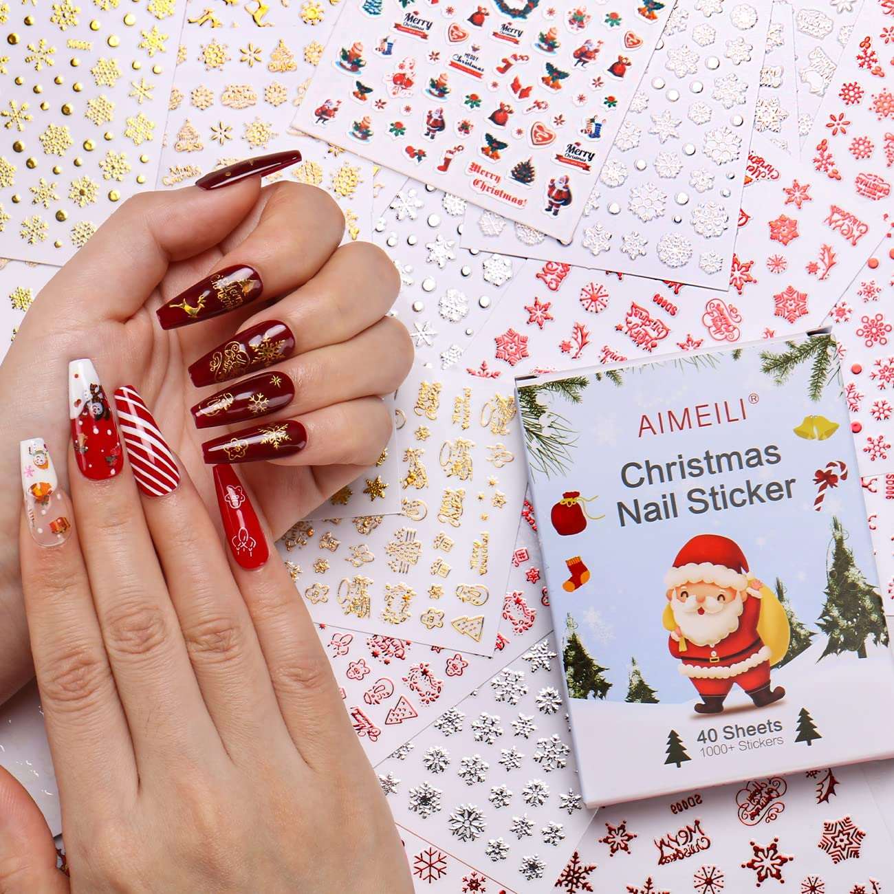 Amazon.com: 10 Sheets Christmas Nail Stickers,3D Self-Adhesive Nail Art  Accessories Decals Xmas Winter Elk Santa Claus Snowflake Snowman Reindeer  Bell Tree Design Holiday DIY Manicure Supplies for Nail Decoration : Beauty  &