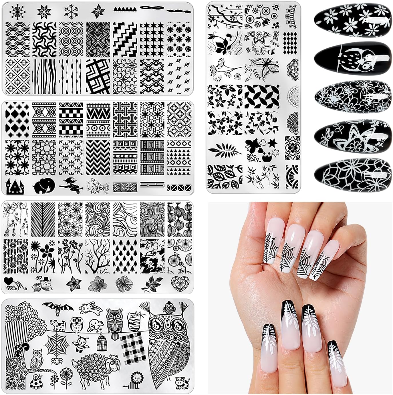 Geometric and Leaf Nail Art Stamping Plate
