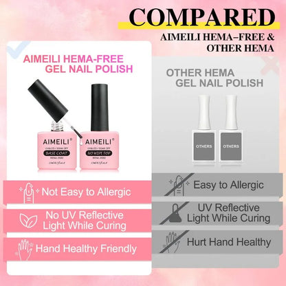 AIMEILI No Wipe Top Coat Base Coat &amp; Cuticle Oil Set