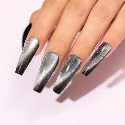 black and silver cat eye nails