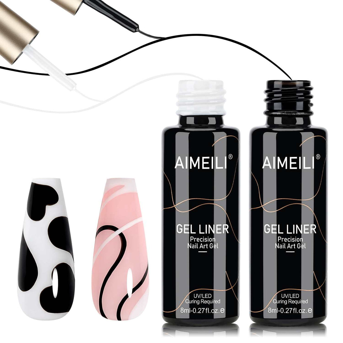 AIMEILI Black &amp; White Nail Art Liner Gel Set
