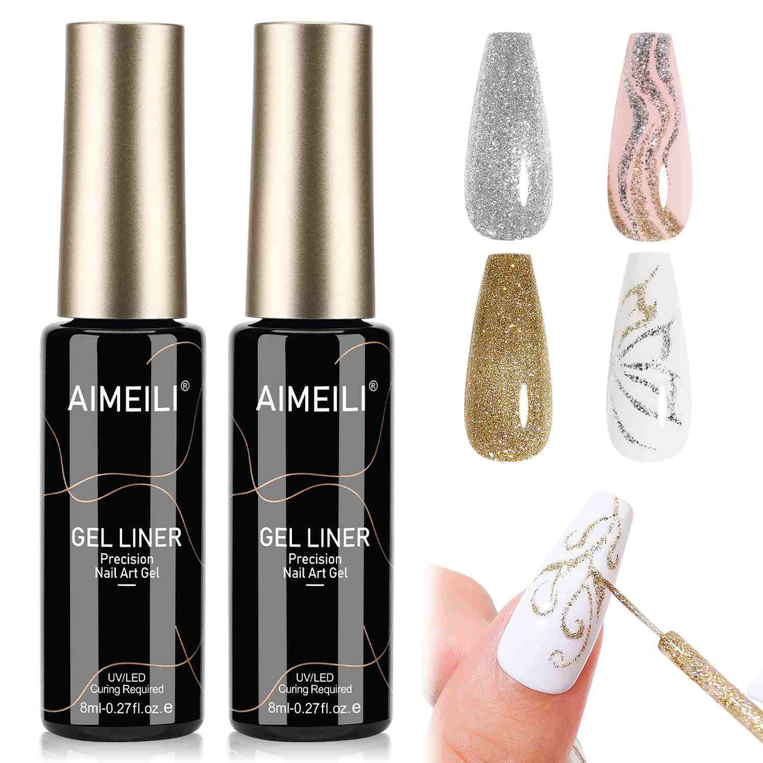 AIMEILI Gold &amp; Silver Nail Art Liner Gel Set