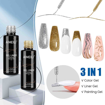 AIMEILI Gold &amp; Silver Nail Art Liner Gel Set