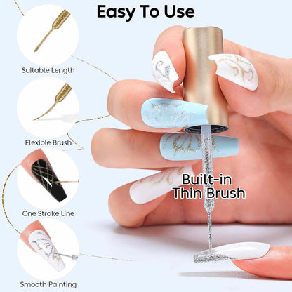 AIMEILI Gold &amp; Silver Nail Art Liner Gel Set