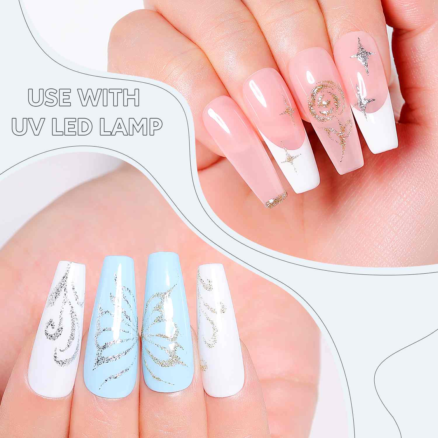 AIMEILI Gold &amp; Silver Nail Art Liner Gel Set