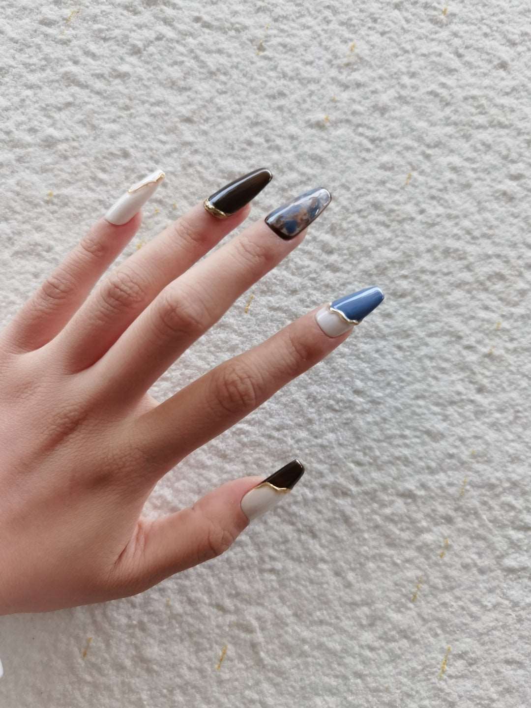 Long White Marble Coffin Nails – She's A Beat Beauty