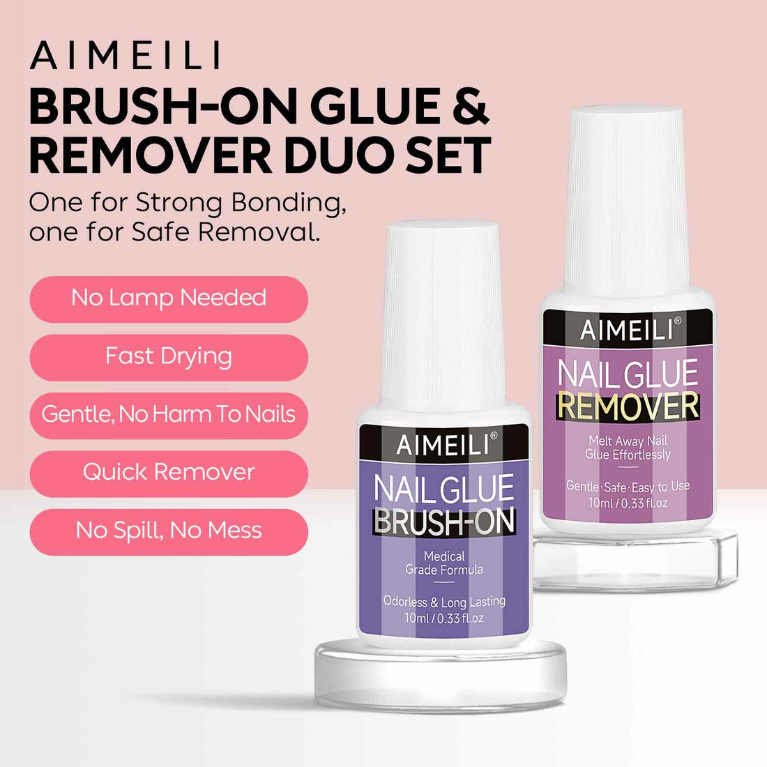 AIMEILI Nail Glue &amp; Remover Kit – Strong Bond Press On Nails | JSJIE10ML