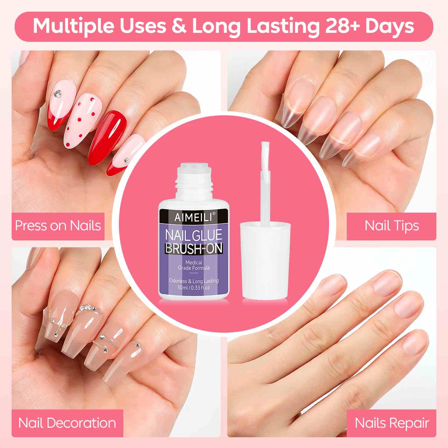 AIMEILI Nail Glue &amp; Remover Kit – Strong Bond Press On Nails | JSJIE10ML