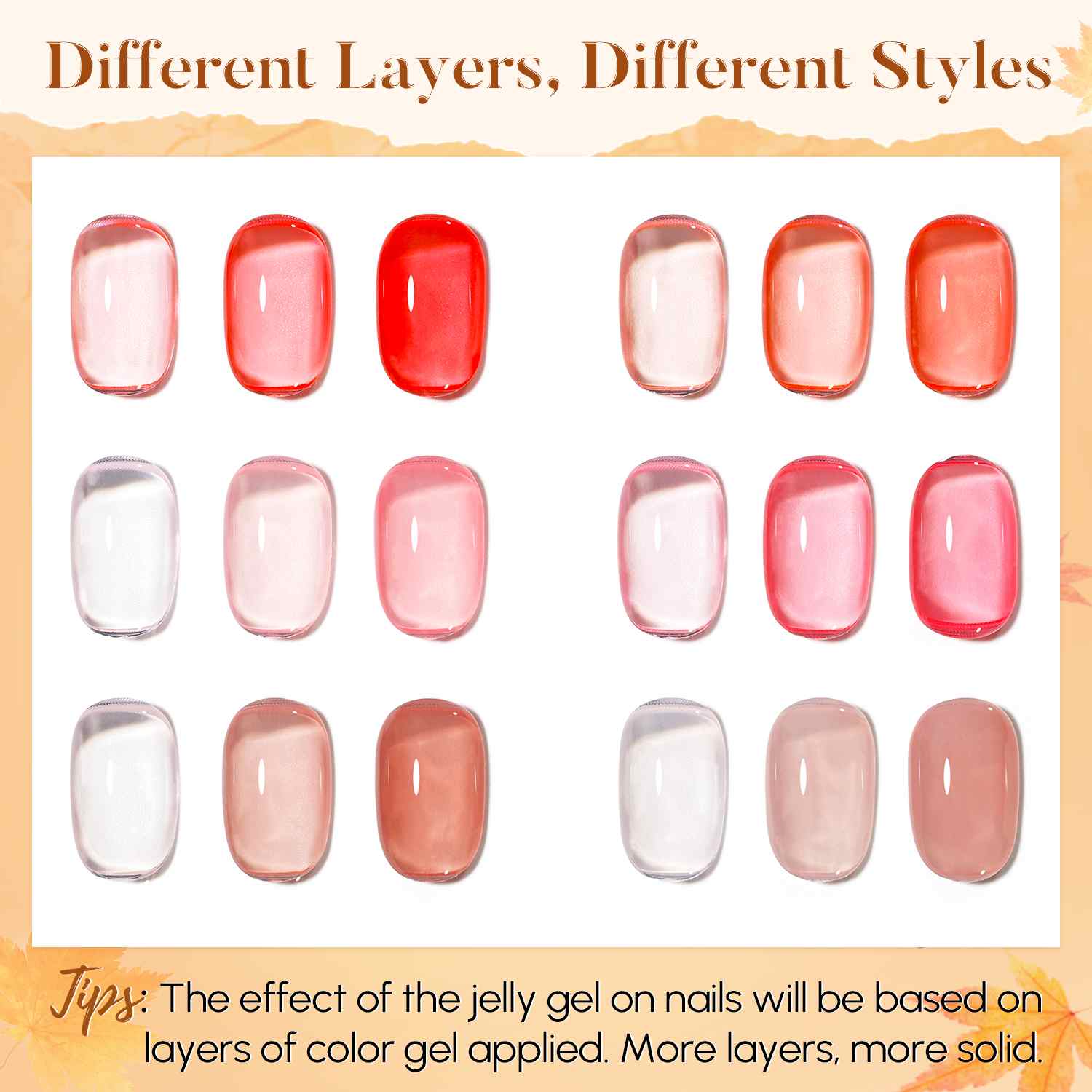different layers color shades for jelly gel polish