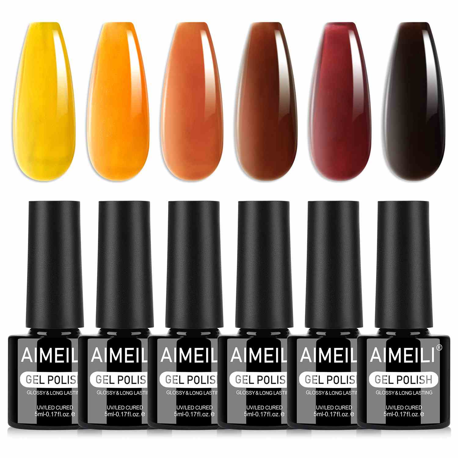 AIMEILI 6pcs Jelly Gel Nail Polish Set– Autumn Gradient, Vegan