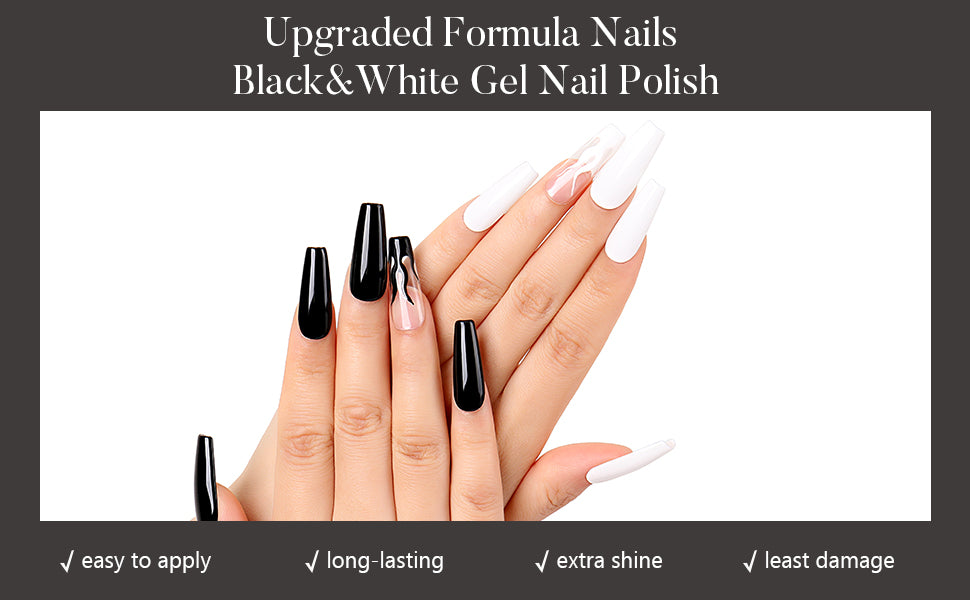 gel nails black and white