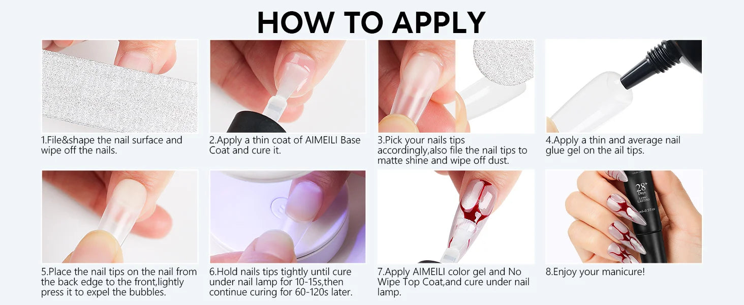 How to apply the nail glue gel for nail tips