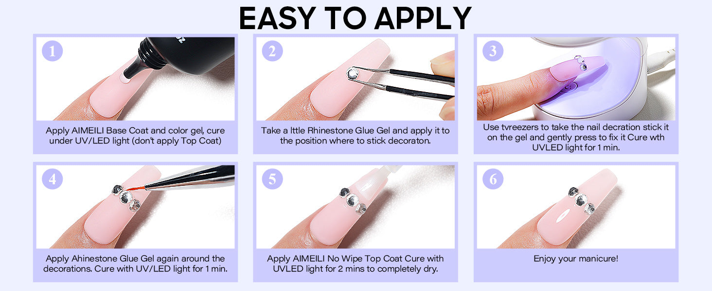 how to apply the glue rhinestones on gel nails
