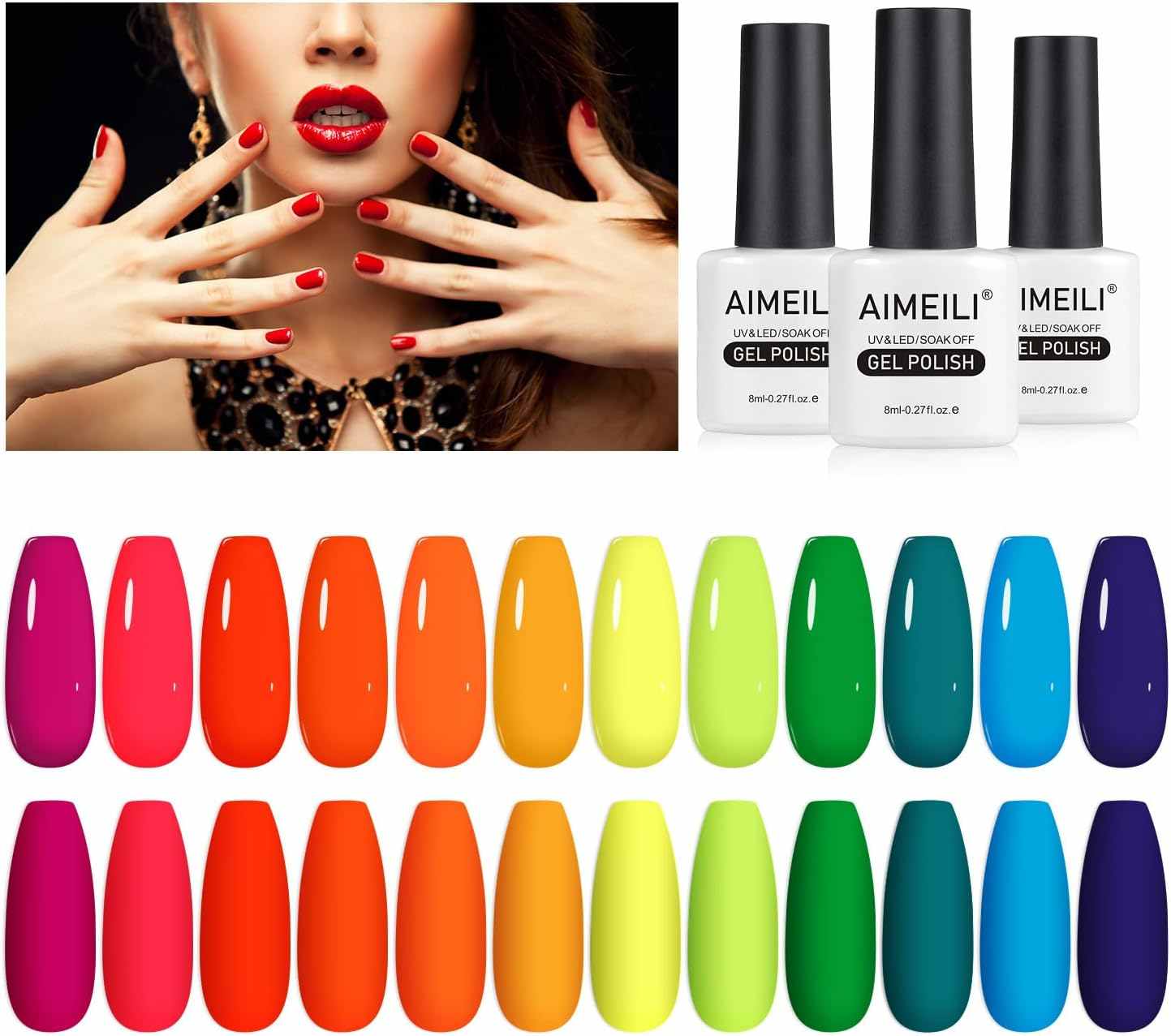 AIMEILI 12-Color Neon Gel Nail Polish Set | UV LED Soak Off