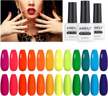 AIMEILI Gel Nail Polish Set – 12 Colours, 8ml | Summer Neon Collection | Set12-23_8ml