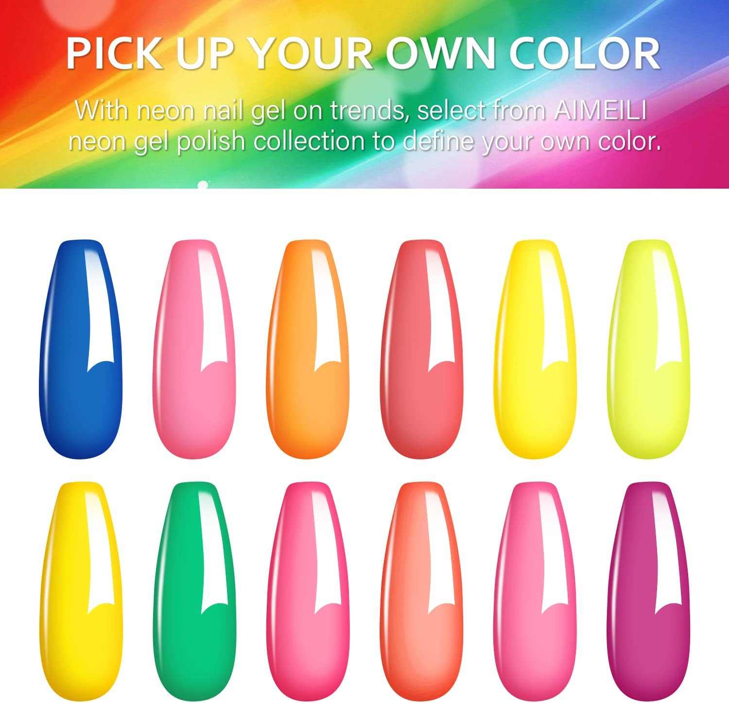 AIMEILI Gel Nail Polish Set – 12 Colours, 8ml | Summer Neon – Festival Nails | Set12-24_8ml