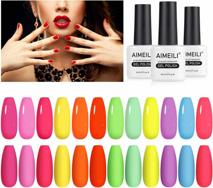 AIMEILI Gel Nail Polish Set – 12 Colours, 8ml | Spring &amp; Summer Neon | Set12-25_8ml