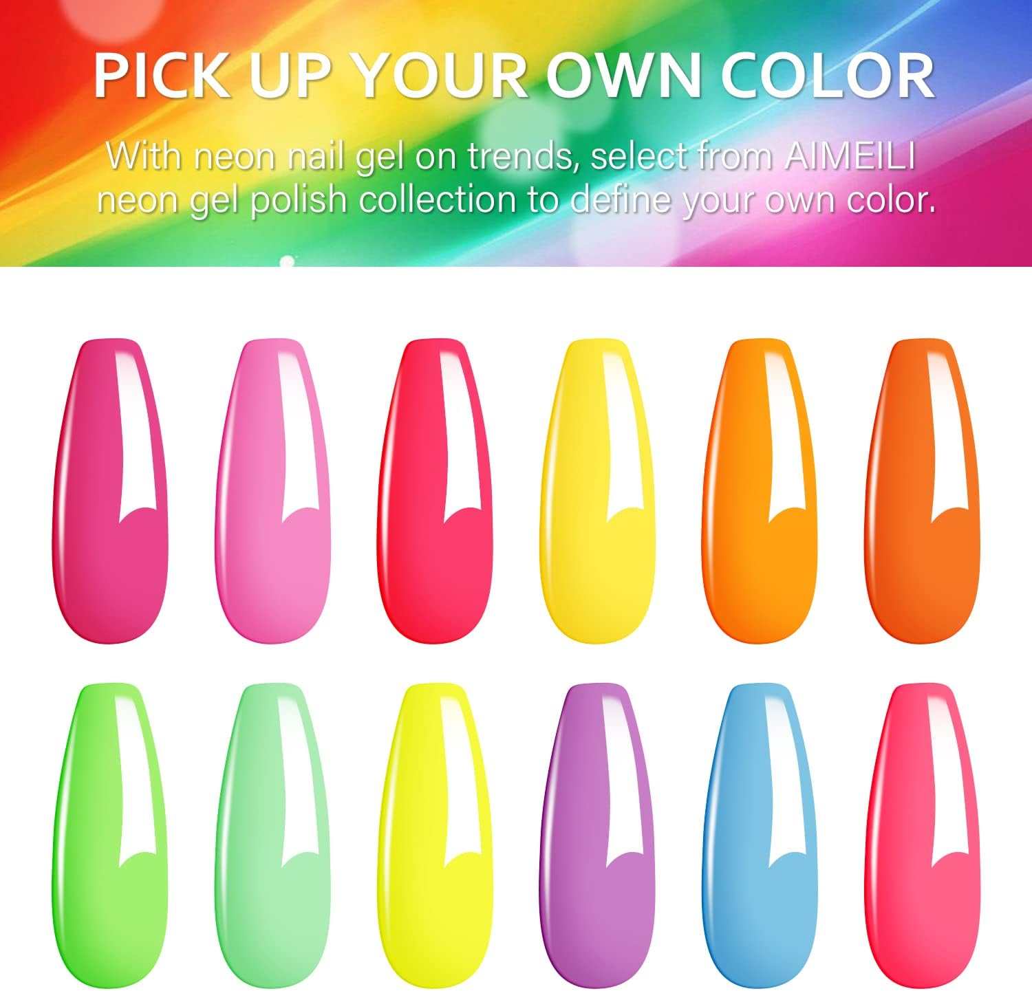 AIMEILI Gel Nail Polish Set – 12 Colours, 8ml | Spring &amp; Summer Neon | Set12-25_8ml
