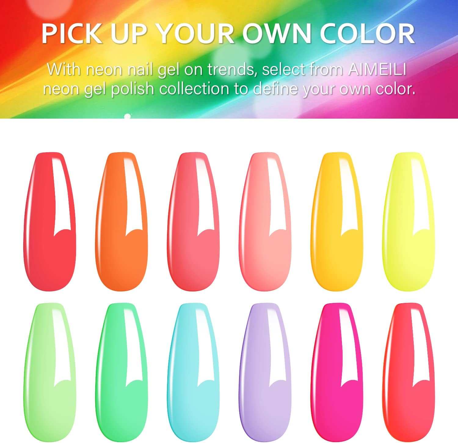 AIMEILI Gel Nail Polish Set – 12 Colours, 8ml | Bright Neon DIY Nail Art | Set12-26_8ml