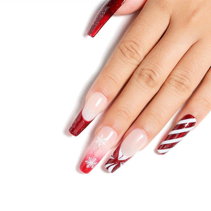 french nails glitter red