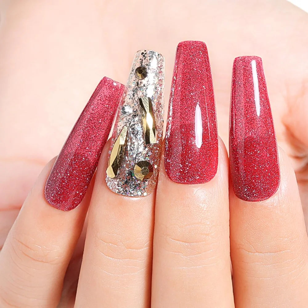 red glitter christmas nails