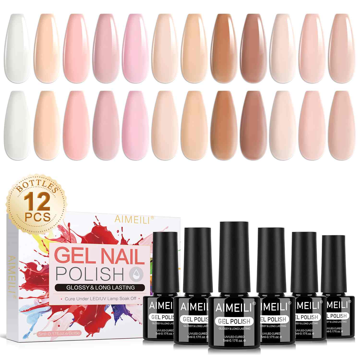 AIMEILI Gel Nail Polish Set – 12 Colors, 5ml |Neutral &amp; Nude Shades| Set12-29_5ml