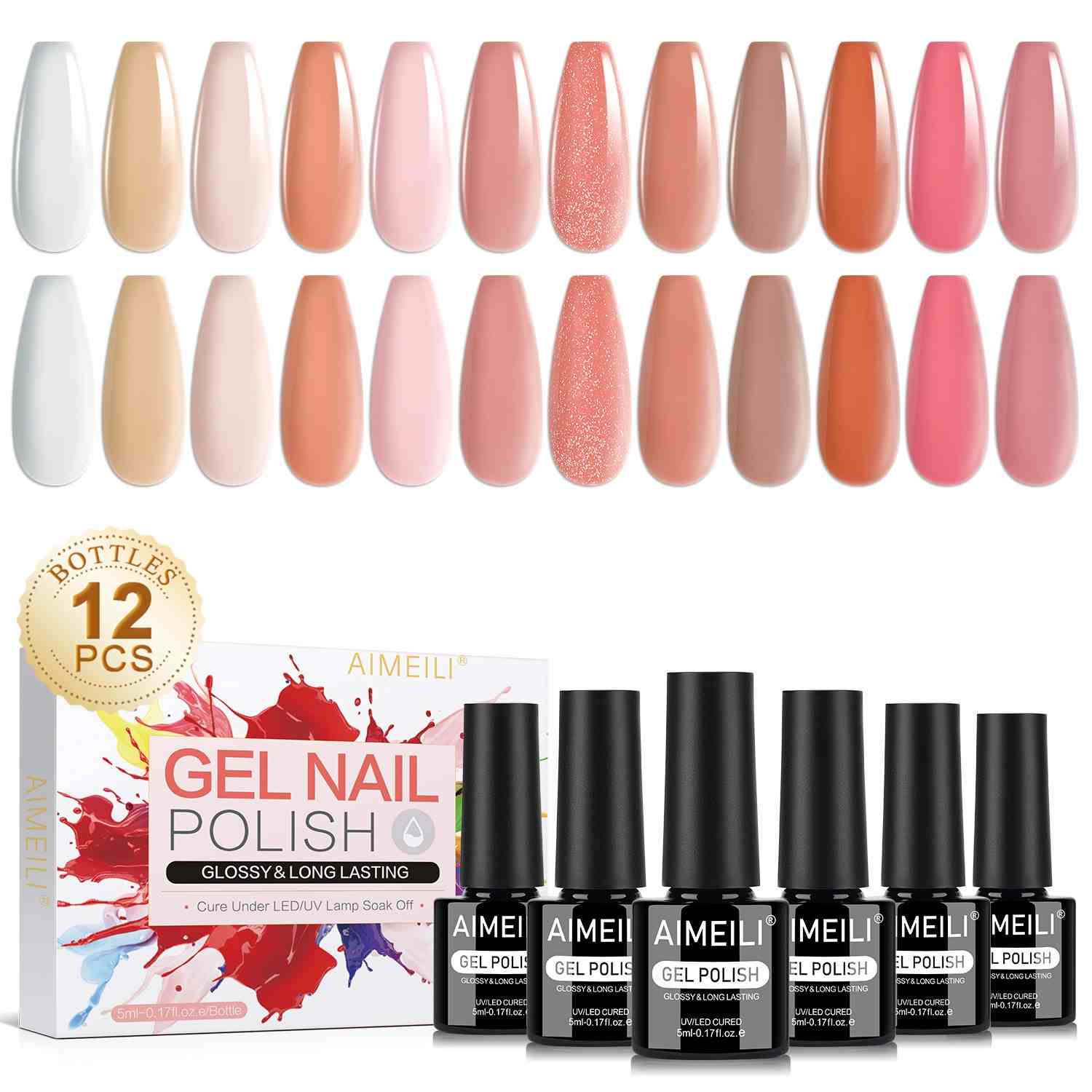 AIMEILI Gel Nail Polish Set – 12 Colors, 5ml | Vegan &amp; Cruelty-Free Gel |Set12-30_5ml
