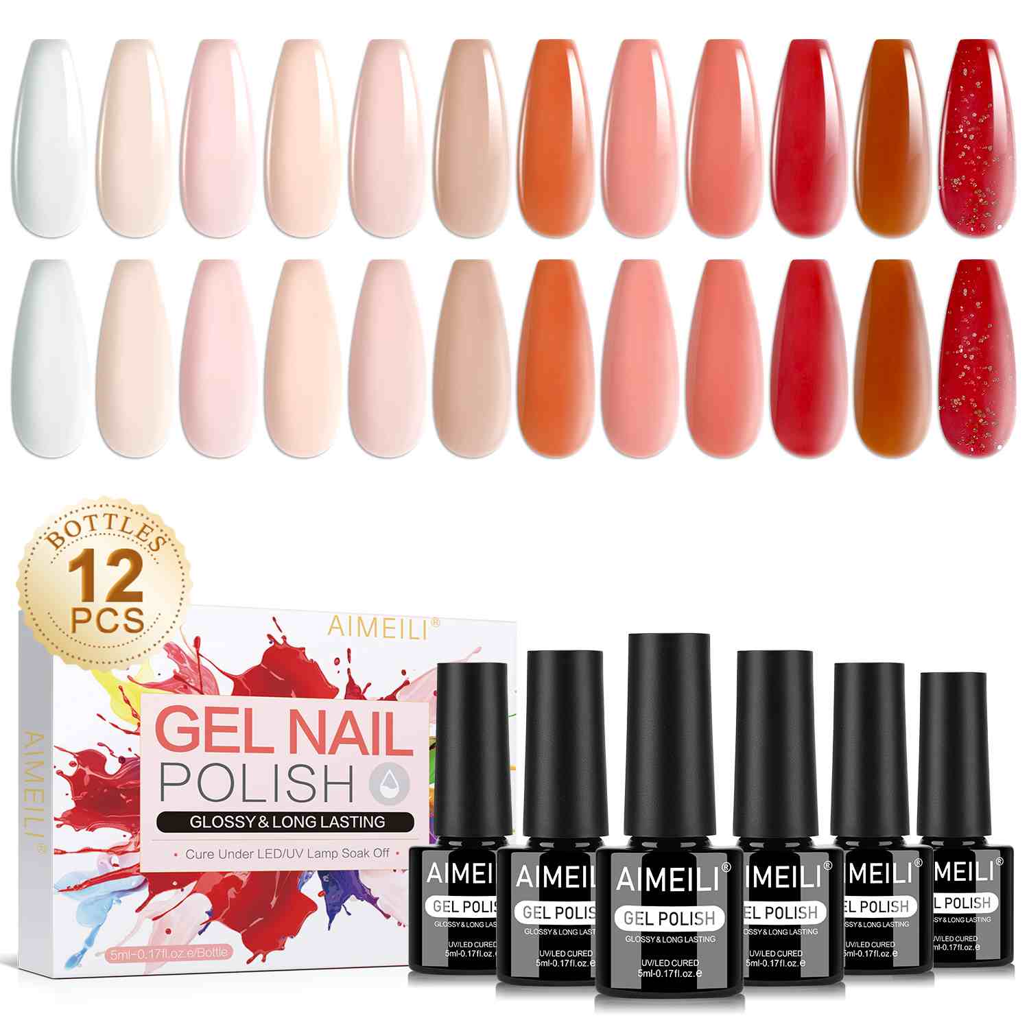AIMEILI Gel Nail Polish Set – 12 Colors, 5ml | Jelly &amp; Sheer Nude Gel| Set12-31_5ml